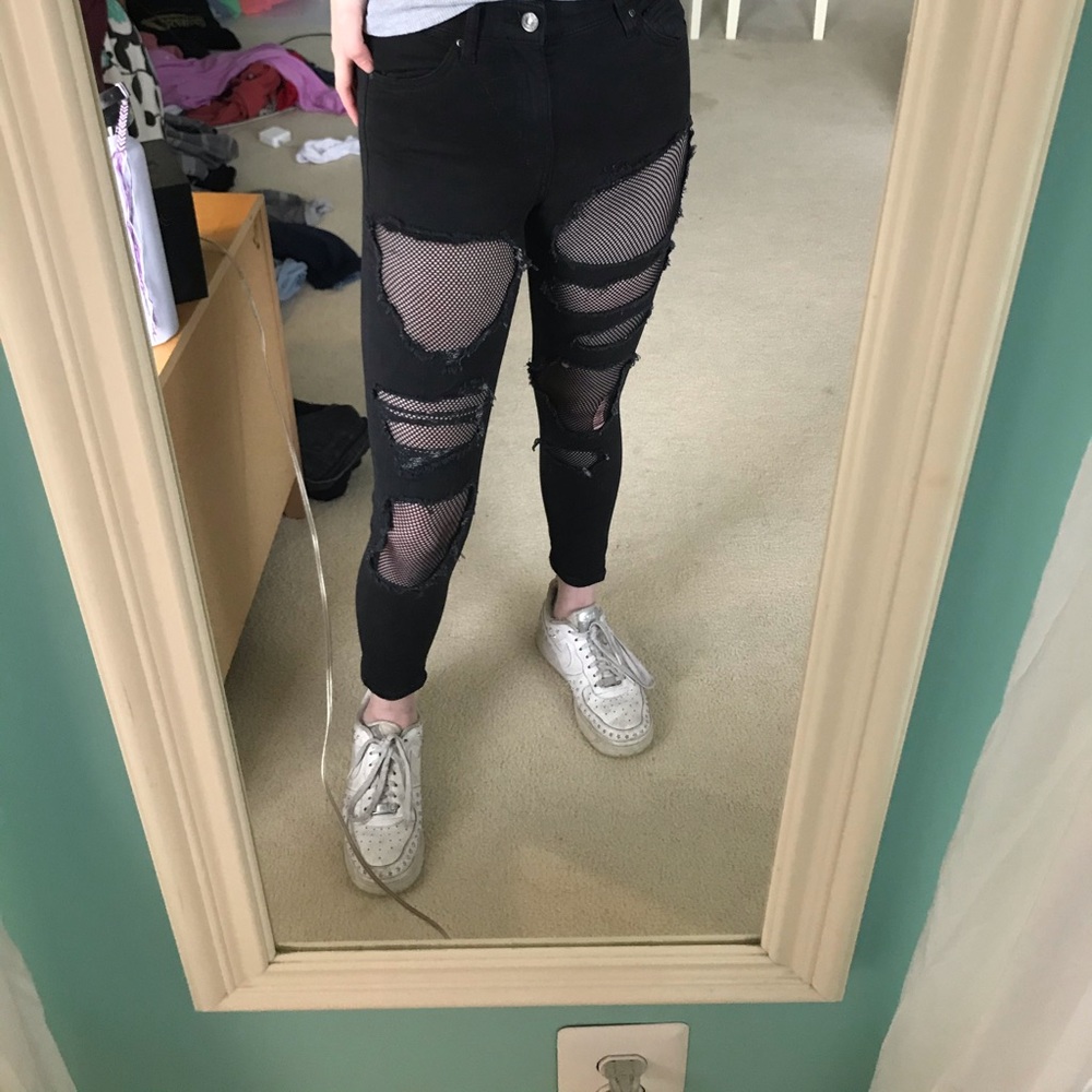 Topshop black fishnet denim